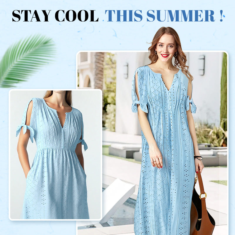 ⏰Last Day Sale 50% Off💃Women's Elegant V-Neck Hollow-Out Solid Dress
